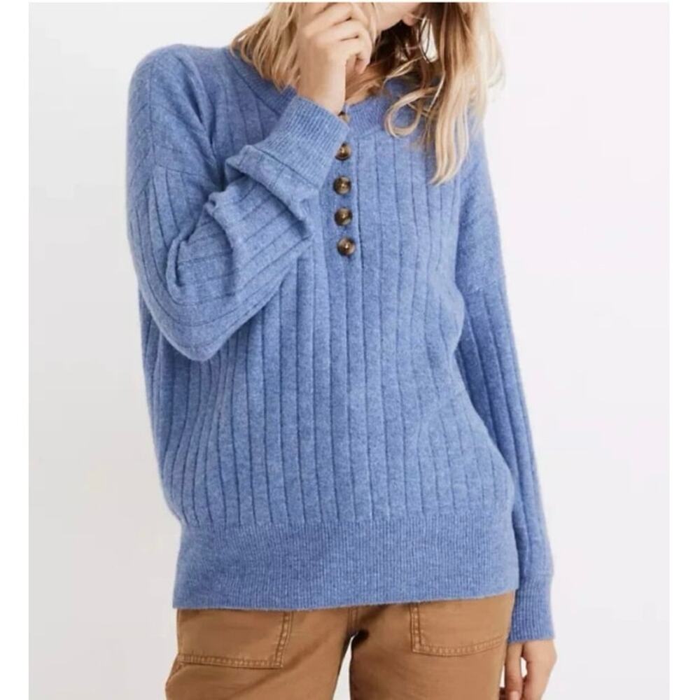 Madewell Size S Bowden Henley Sweater Coziest Yarn Heather Sky Wool Alpaca